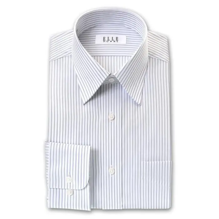 ELLE HOMME 長袖 ワイシャツ メンズ 形態安定 ゆったり グレーオルタネイトストライプ レギュラーカラー 綿50% ポリエステル50% 白 ホワイト グレー 
