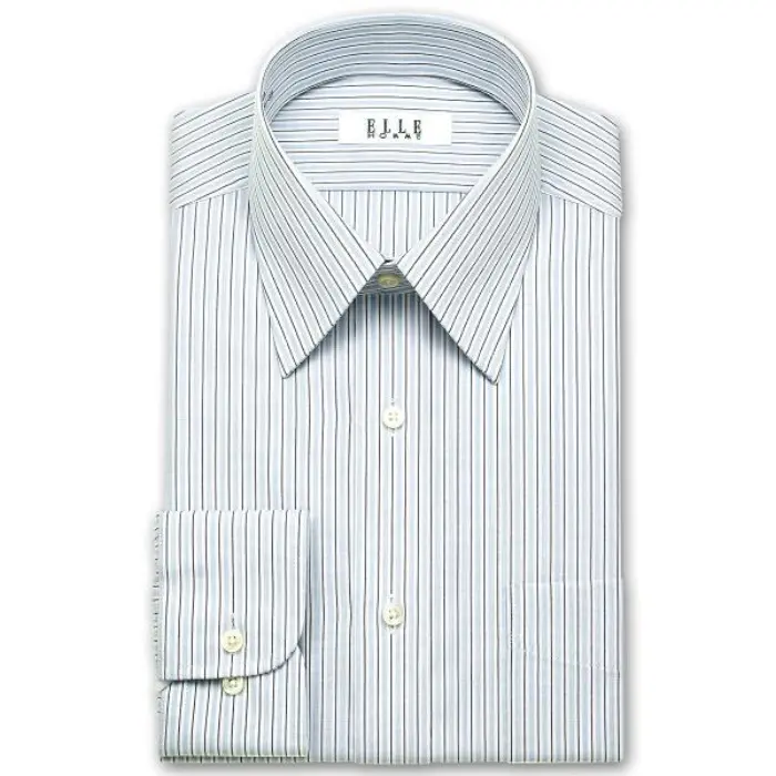 ELLE HOMME 長袖 ワイシャツ メンズ 春夏秋冬 形態安定 アイビーストライプ レギュラーカラーシャツ |綿 ポリエステル ブルー