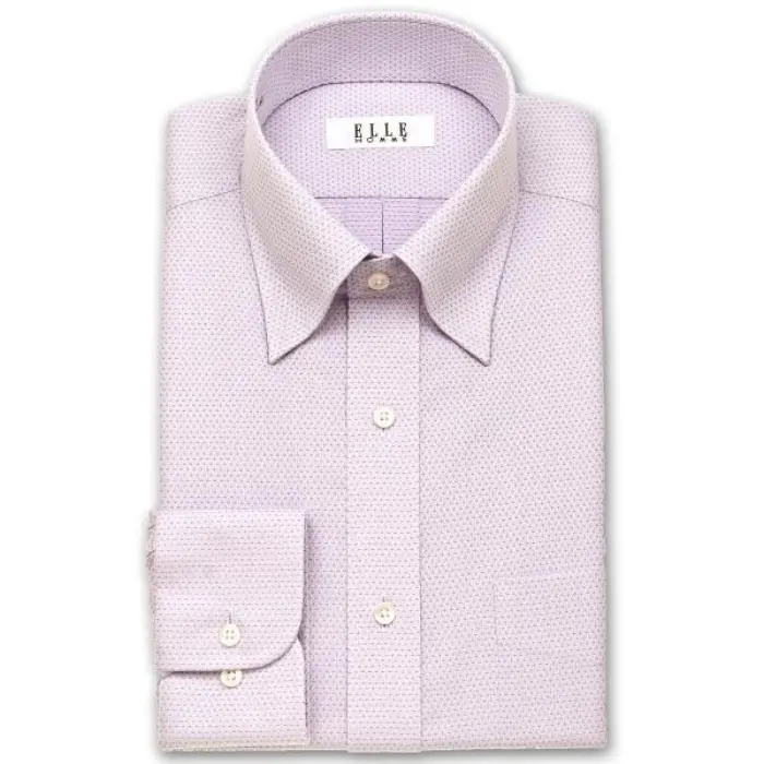 ELLE HOMME 長袖 ワイシャツ メンズ 春夏秋冬 形態安定加工 幾何ドビー スナップダウンシャツ |綿 ポリエステル パープル