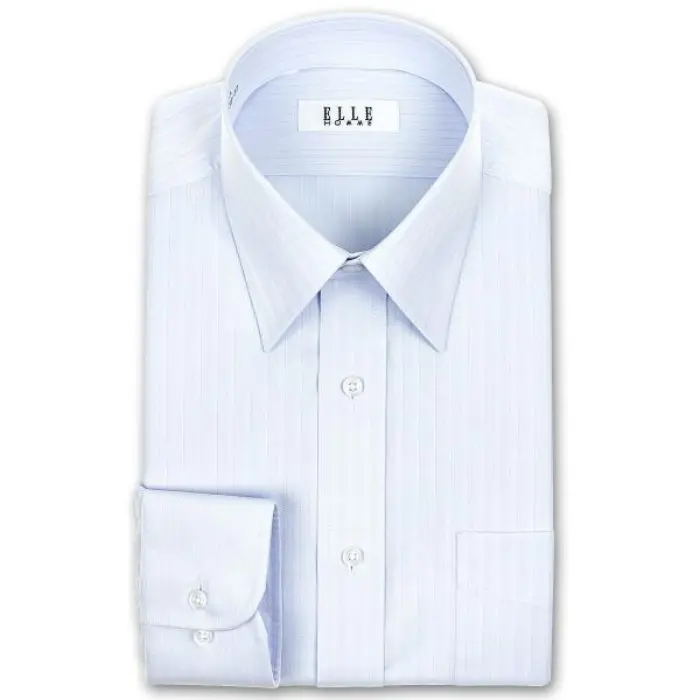 ELLE HOMME 長袖 ワイシャツ メンズ 春夏秋冬 形態安定加工 ブルーヘリンボーンレギュラーカラーシャツ |綿 ポリエステル ブルー