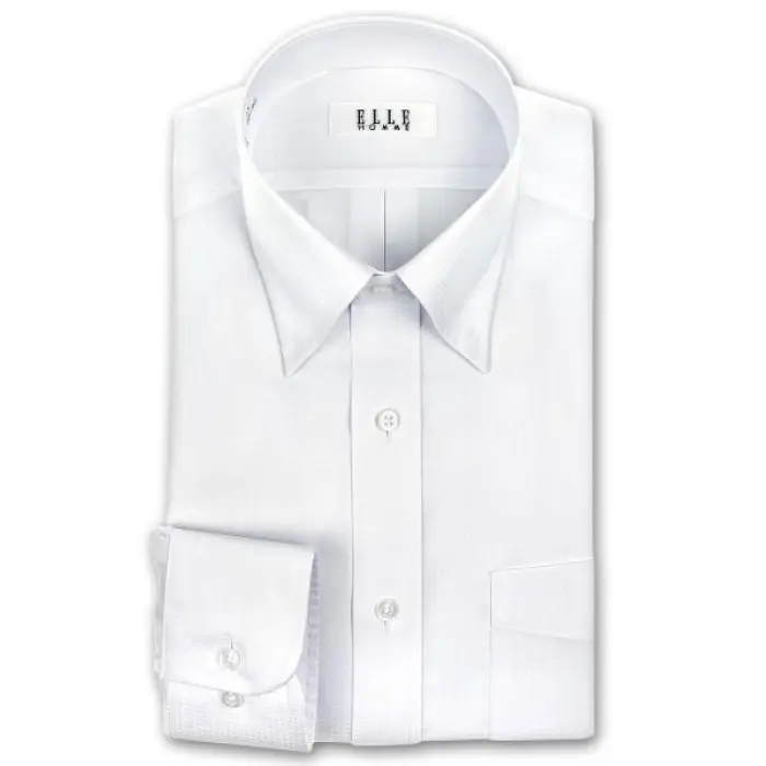 ELLE HOMME 長袖 ワイシャツ メンズ 春夏秋冬 形態安定加工 白ドビーマイクロチェック スナップダウンシャツ |綿 ポリエステル ホワイト