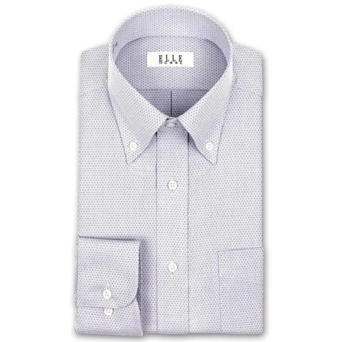 ELLE HOMME 長袖 ワイシャツ メンズ 春夏秋冬 形態安定加工 グレー幾何柄 ボタンダウンシャツ |綿 ポリエステル グレー