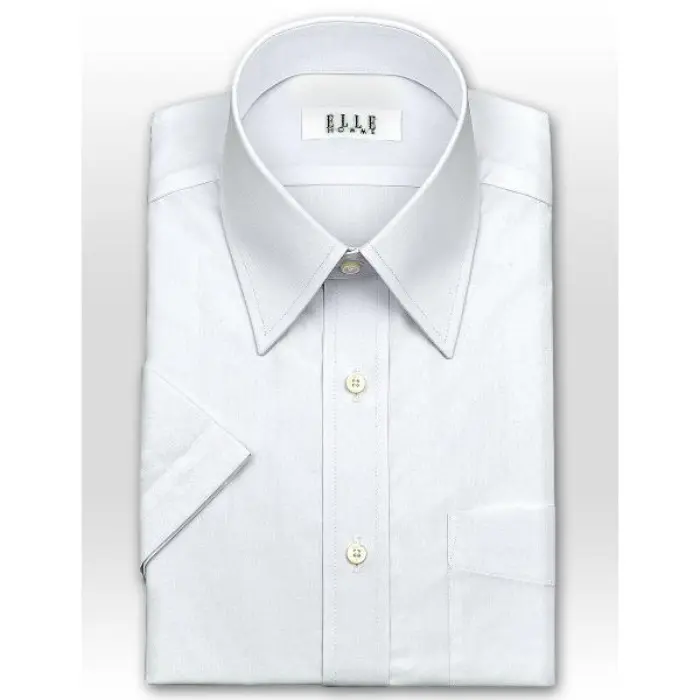 ELLE HOMME 半袖 ワイシャツ メンズ 形態安定 涼感素材 ゆったり 白ブロード レギュラーカラーシャツ （ビジネスシャツ ワイシャツ Ｙシャツ ドレスシャツ S～LL メンズ） 