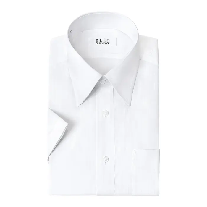 ELLE HOMME  COOLMAX 半袖 ワイシャツ メンズ 夏 形態安定 ゆったり 白ドビー ストライプ レギュラーカラーシャツ 綿 ポリエステル ホワイト 