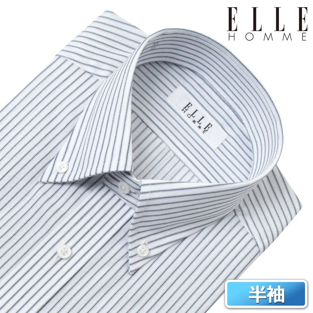 半袖ワイシャツ ストライプ グレー ひやっとクール ELLE HOMME