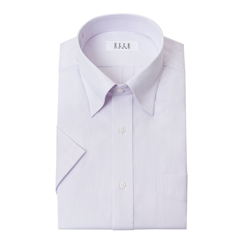 半袖ワイシャツ ストライプ パープル ひやっとクール ELLE HOMME