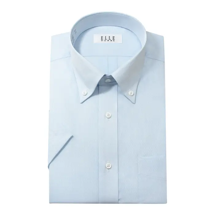ELLE HOMME 半袖 ワイシャツ メンズ 夏 形態安定 涼感素材 ブルー 青 ドビー ボタンダウン |綿 ポリエステル テンセル クールビズ 
