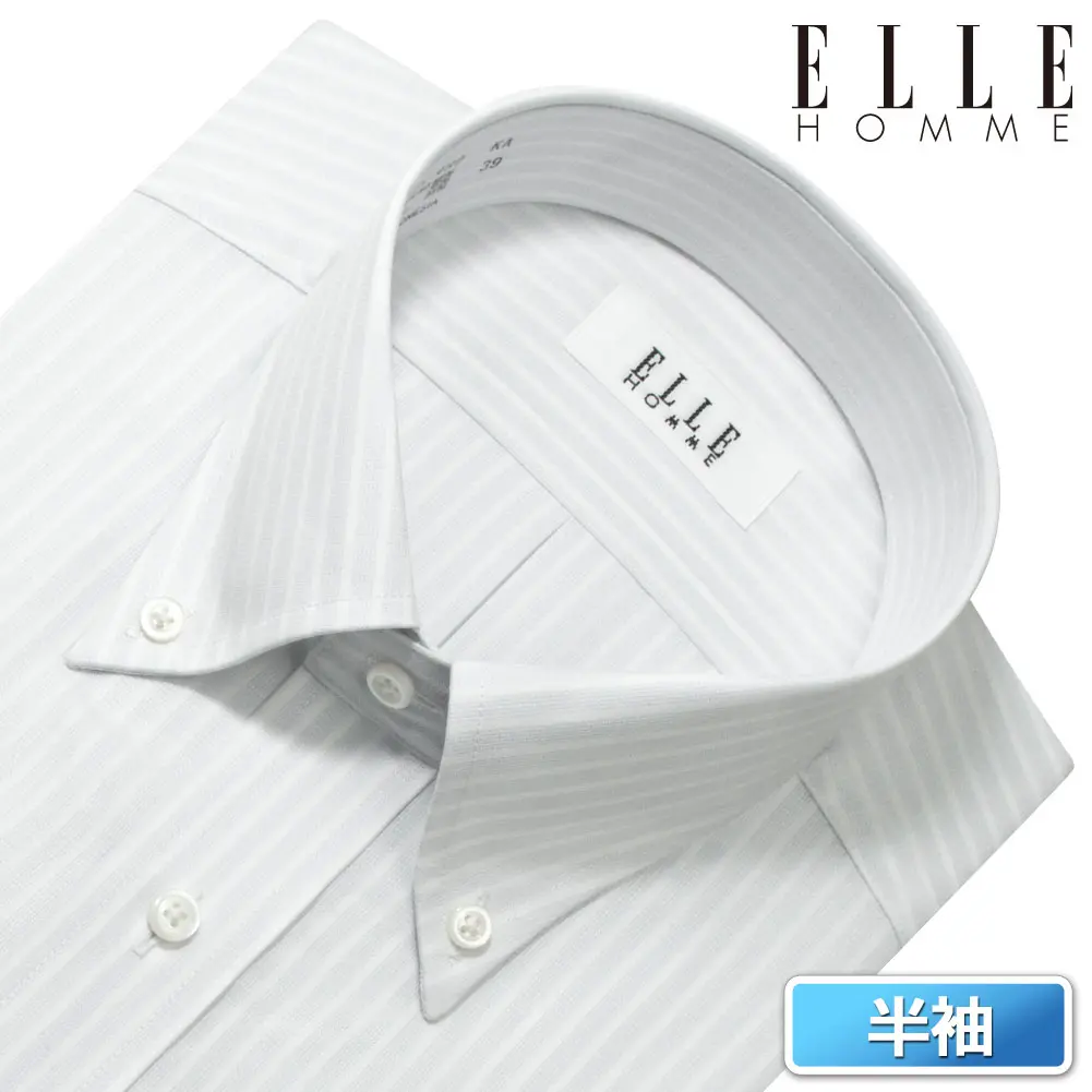 半袖ワイシャツ ストライプ グレー ドビー ひやっとクール ELLE HOMME