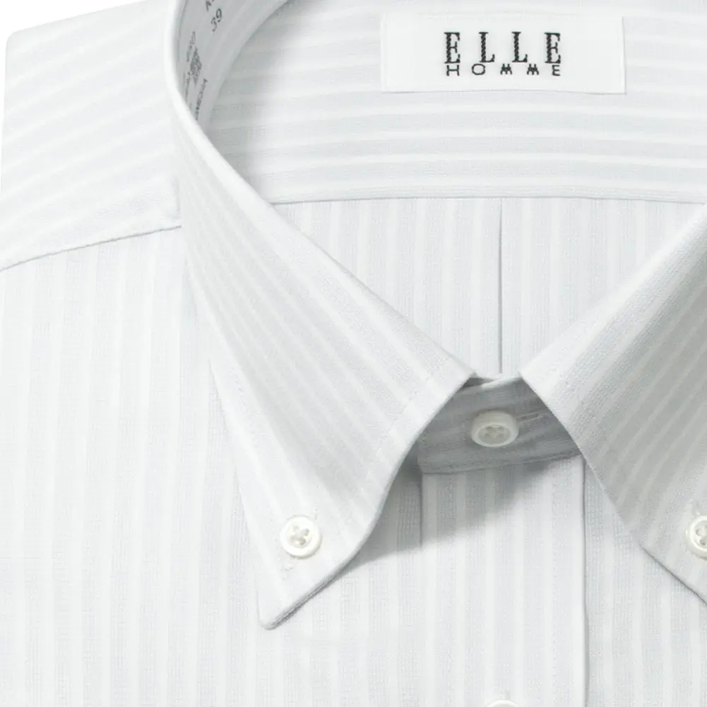 半袖ワイシャツ ストライプ グレー ドビー ひやっとクール ELLE HOMME