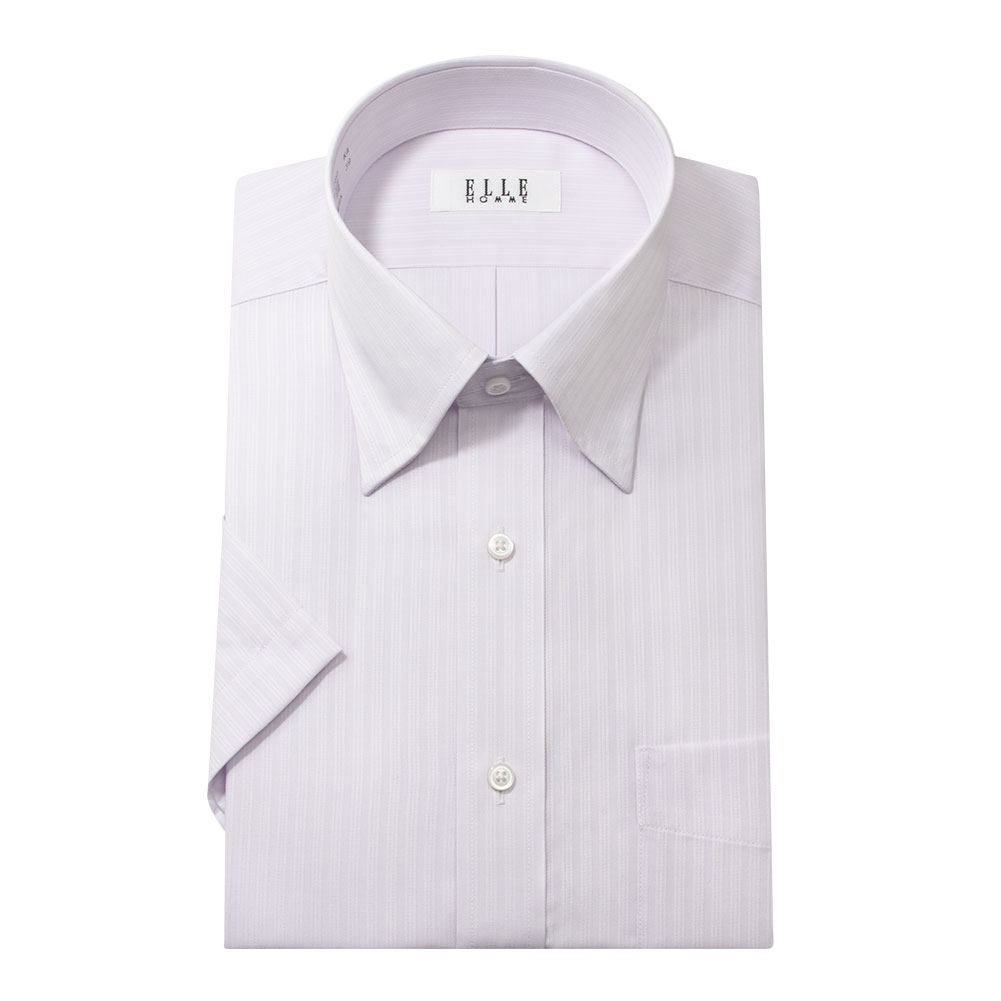 半袖ワイシャツ ストライプ パープル ドビー ひやっとクール ELLE HOMME