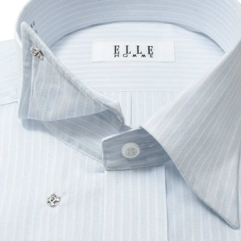 半袖ワイシャツ ストライプ ブルー ドビー ひやっとクール ELLE HOMME