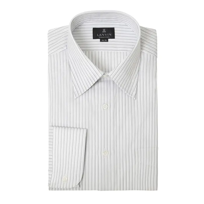 LANVIN 長袖 ワイシャツ メンズ グレー ストライプ レギュラーカラー ドレスシャツ  春夏秋冬 日本製|綿100％ 