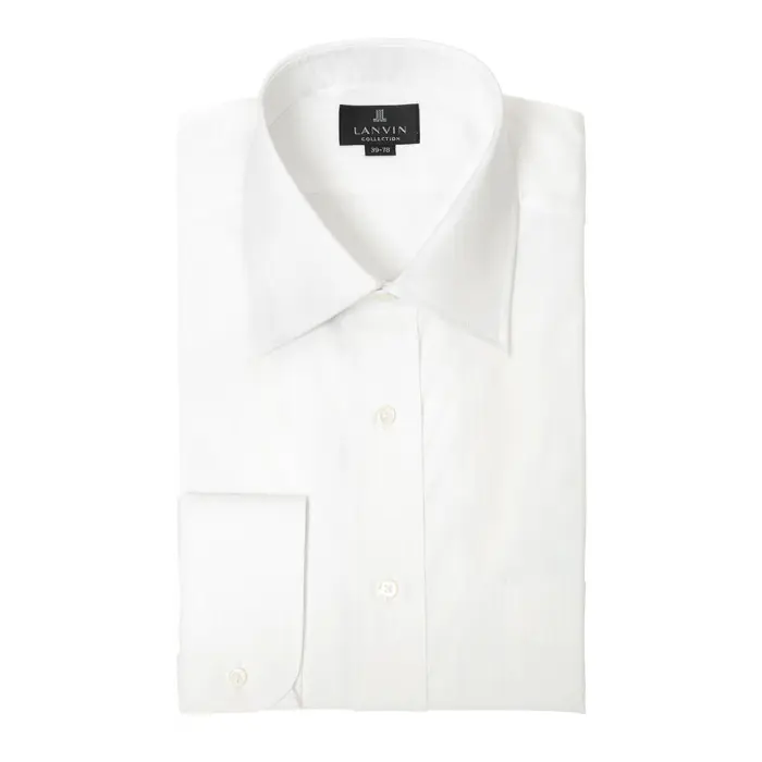 LANVIN 長袖 ワイシャツ メンズ ホワイト 白 ドビー レギュラーカラー ドレスシャツ  春夏秋冬 日本製|綿100％ 