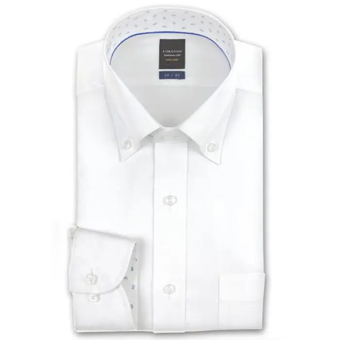 イージーケア 長袖 ワイシャツ メンズ 春夏秋冬 白ドビー ボタンダウンシャツ|綿100％ ホワイト