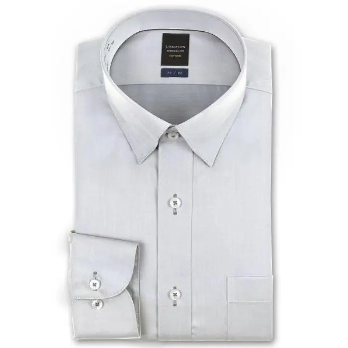 イージーケア 長袖 ワイシャツ メンズ 春夏秋冬 グレーツイル ショートスナップダウンシャツ|綿100％ グレー
