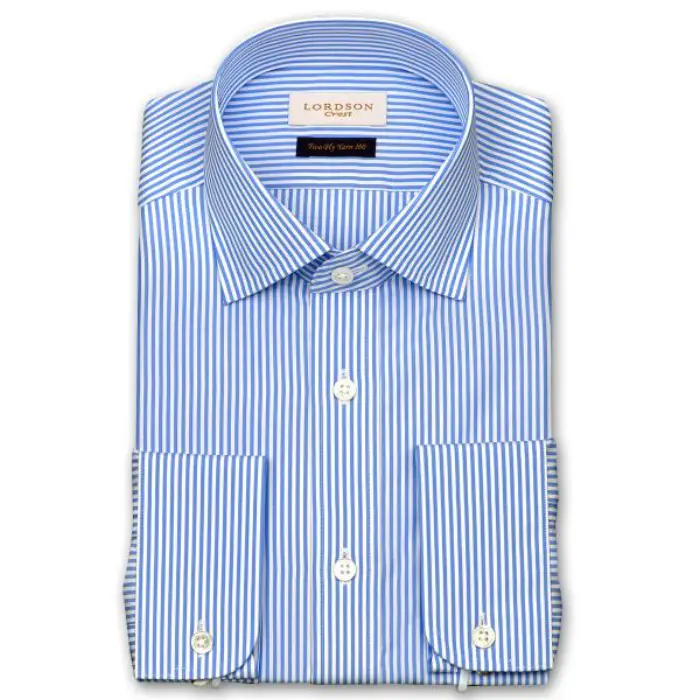 Crest 長袖 ワイシャツ メンズ 春夏秋冬 形態安定加工 スリム ロンドンストライプ ワイドカラー|綿100％ ブルー 