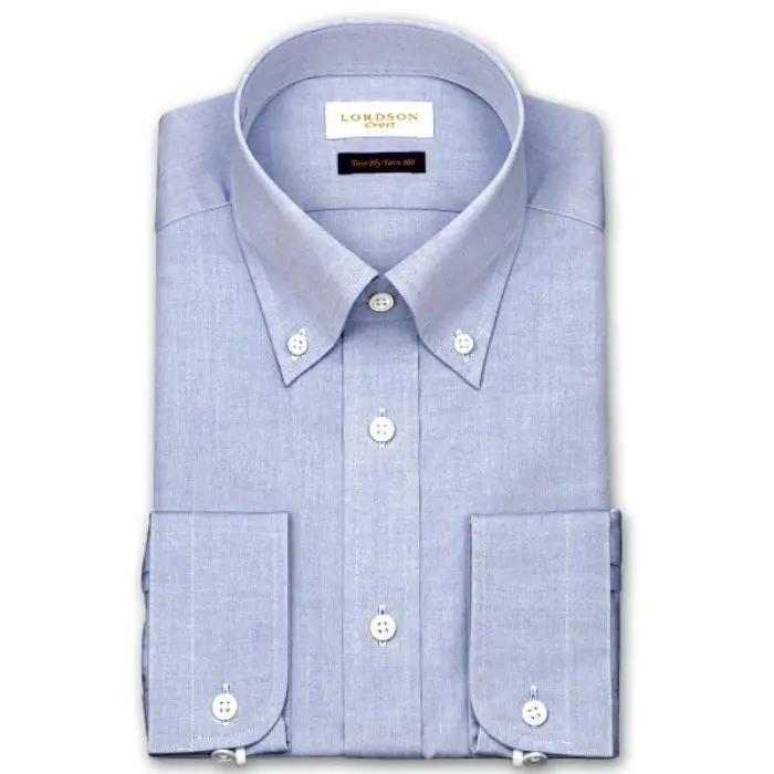 Crest 長袖 ワイシャツ メンズ 春夏秋冬 形態安定加工 スリム ブルーグレーシャンブレー ボタンダウン|綿100％ ブルー 