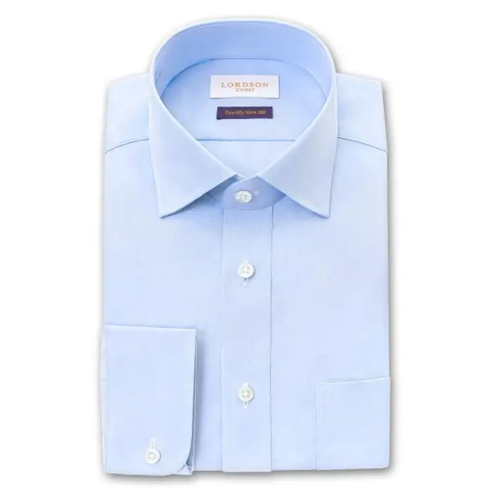 Crest 長袖 ワイシャツ メンズ 形態安定加工 スリムフィット ワイドカラー 水色 サックスブルー 無地 |綿100％ 