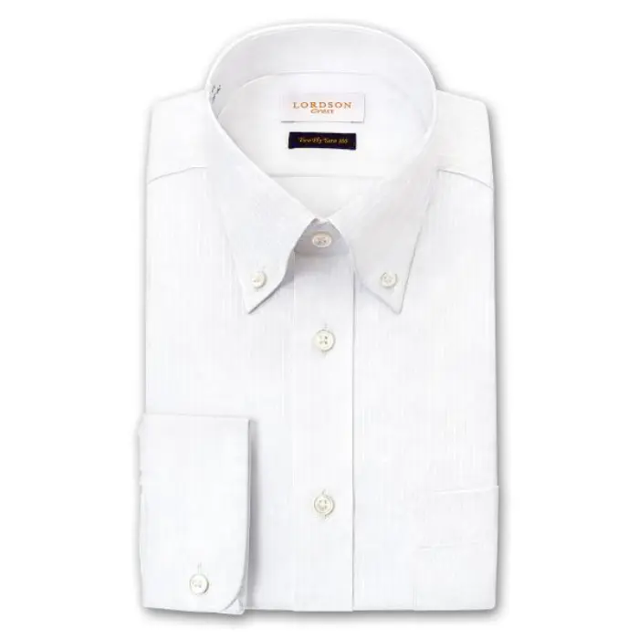 Crest 長袖 ワイシャツ メンズ 形態安定加工 スリムフィット ボタンダウンカラー ホワイト 白ドビー ペンシルストライプ |綿100％ 