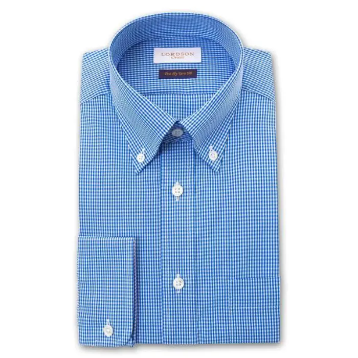 Crest 長袖 ワイシャツ メンズ 形態安定加工 スリムフィット ボタンダウンカラー ブルー ミニギンガムチェック |綿100％ 