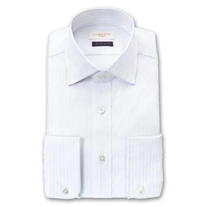 Crest 長袖 ワイシャツ メンズ 形態安定加工 スリムフィット ワイドカラー スカイブルー ピンストライプ |綿100％ 