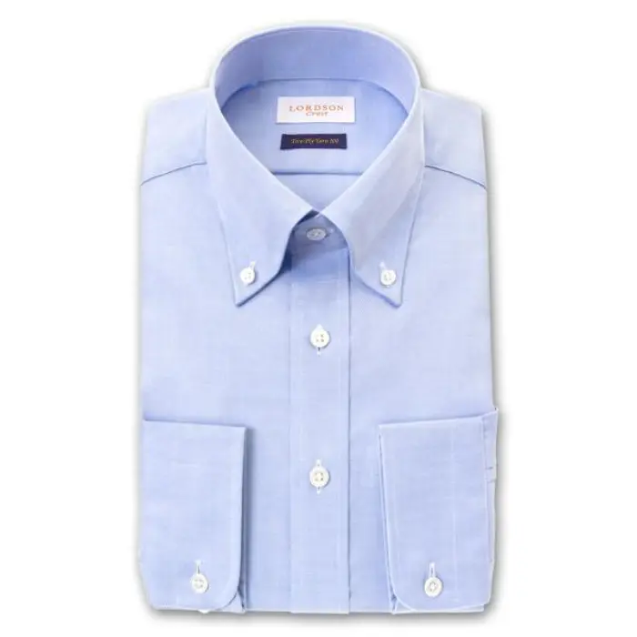 Crest 長袖 ワイシャツ メンズ 形態安定加工 スリムフィット サックスブルーシャンブレー ロイヤルオックスフォード ボタンダウン|綿100％ 