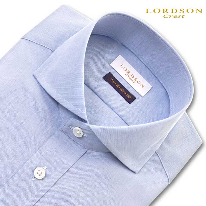 長袖カッタウェイ ブルー ワイシャツ スリムフィット LORDSON Crest