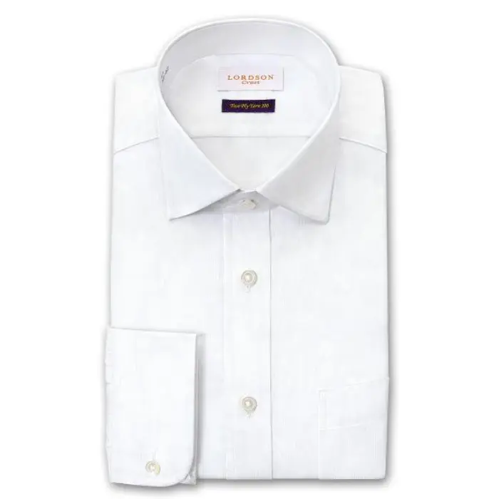 Crest 長袖 ワイシャツ メンズ 形態安定加工 スリムフィット ワイドカラー ホワイト ドビー ピンストライプ | 綿100％ 