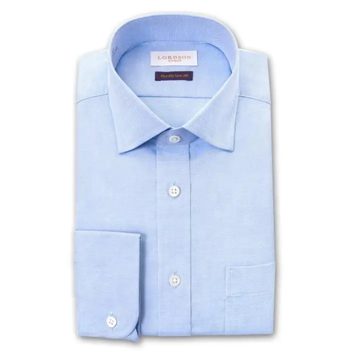 Crest 長袖 ワイシャツ メンズ 形態安定加工 スリムフィット ワイドカラー シャンブレーサックスブルー ピンオックスフォード |綿100％ 