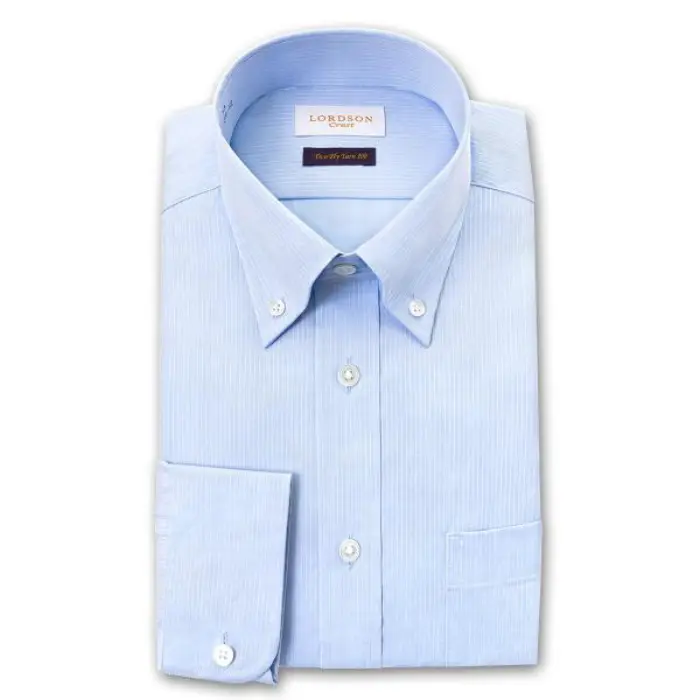 Crest 長袖 ワイシャツ メンズ 形態安定加工 スリムフィット ボタンダウンカラー スカイブルー ドビーピンストライプ |綿100％ 