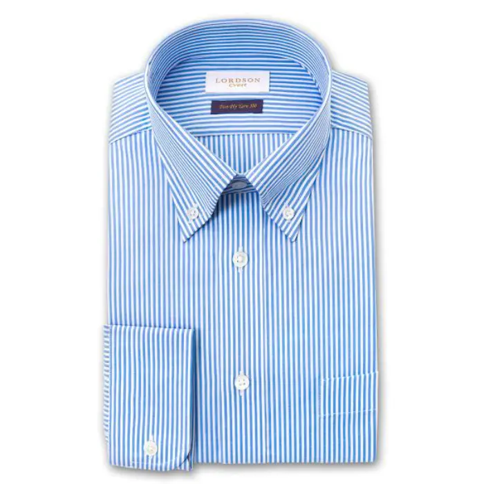 Crest 長袖 ワイシャツ メンズ 形態安定加工 スリムフィット ボタンダウンカラー スカイブルー ロンドンストライプ |綿100％ 