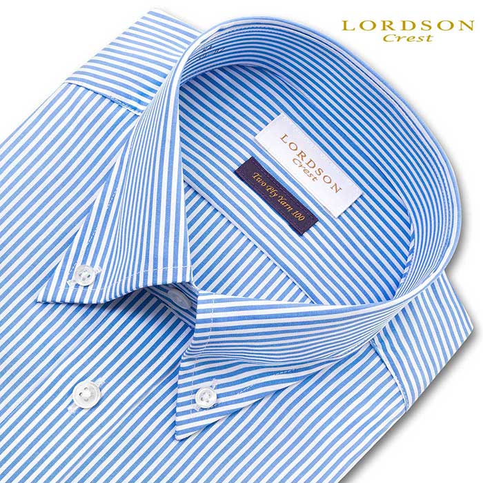 長袖ボタンダウン ブルー ワイシャツ スリムフィット LORDSON Crest