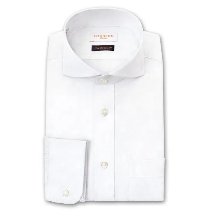 Crest 長袖 ワイシャツ メンズ 形態安定加工 スリムフィット カッタウェイワイドカラー ホワイト ドビートリプルストライプ | 綿100％ 