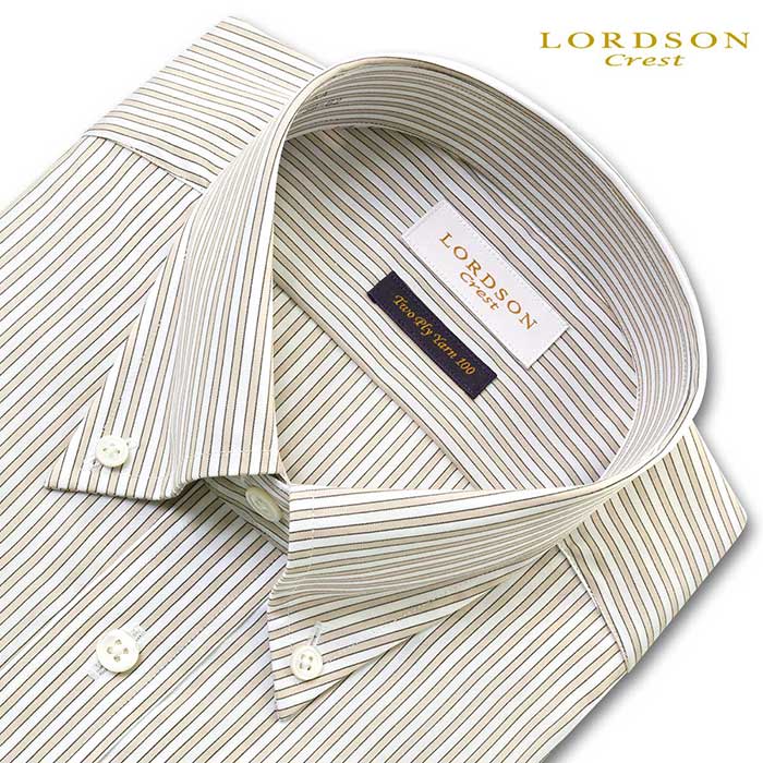 長袖ボタンダウン ベージュ ワイシャツ スリムフィット LORDSON Crest