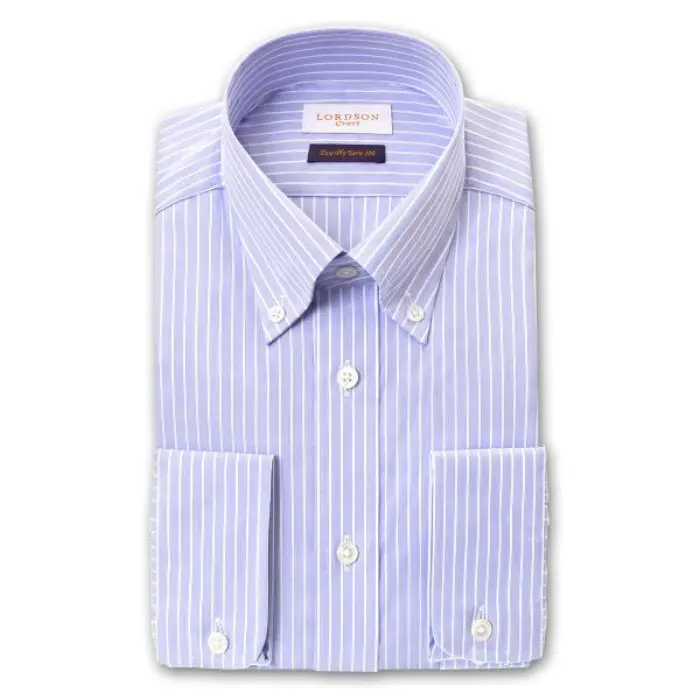 Crest 長袖 ワイシャツ メンズ 形態安定加工 スリムフィット クラスターストライプ ボタンダウン|綿100％ 