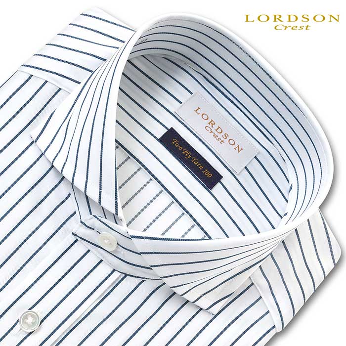 長袖カッタウェイ ブルー ワイシャツ スリムフィット LORDSON Crest