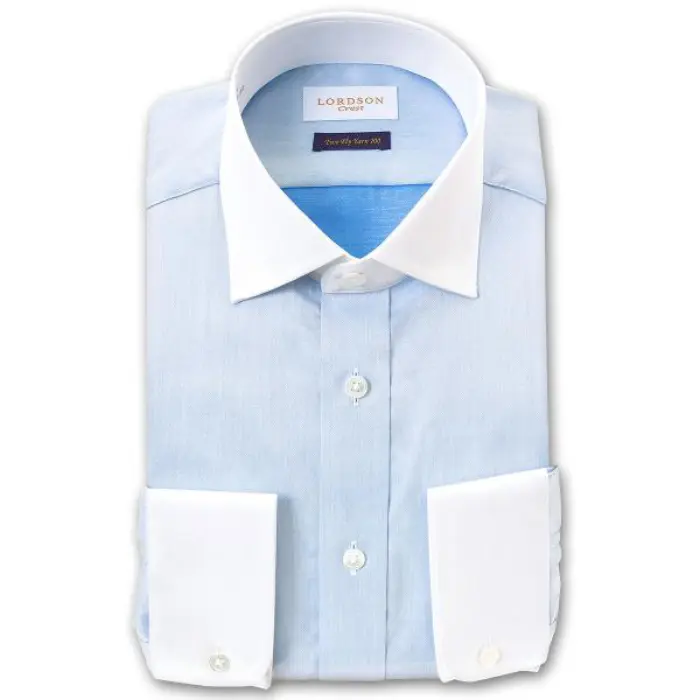 Crest 長袖 ワイシャツ メンズ 形態安定加工 スリムフィット クレリックワイドカラー シャンブレーブルー 無地 |綿100％ 