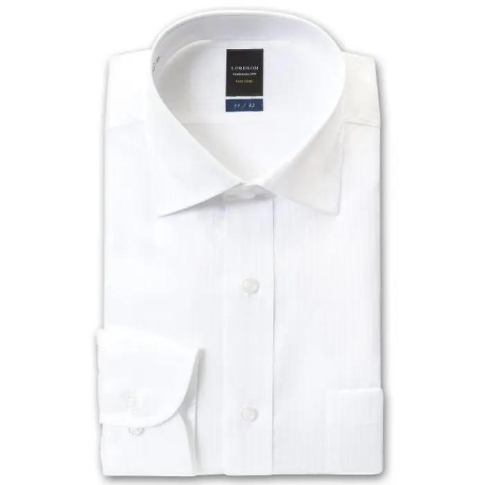 長袖 ワイシャツ メンズ 春夏秋冬 形態安定加工 ワイドカラー ドビー ダブルストライプ ホワイト |綿100％ 