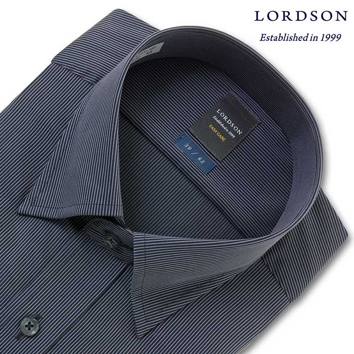 LORDSON 長袖ワイドカラースナップダウン チャコール ワイシャツ