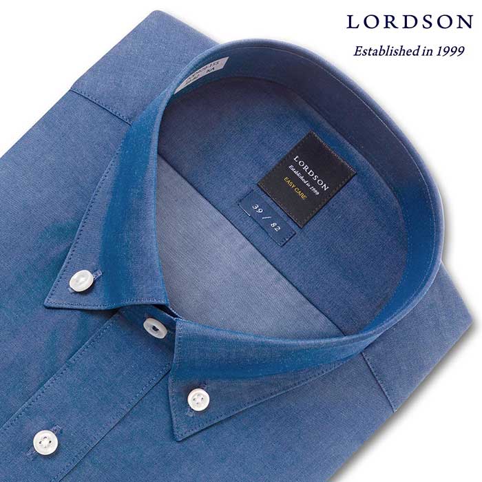 LORDSON 長袖ショートカラーボタンダウン ブルー ワイシャツ