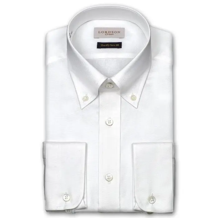 Crest 長袖 ワイシャツ メンズ 春夏秋冬 形態安定加工 スリム ホワイトドビー ボタンダウン|綿100％ ホワイト 