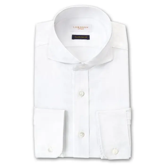 Crest 長袖 ワイシャツ メンズ 形態安定加工 スリムフィット カッタウェイワイドカラー バイアスストライプ ホワイト |綿100％ 