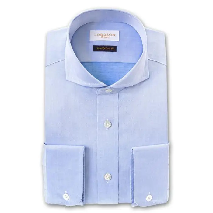 Crest 長袖 ワイシャツ メンズ 形態安定加工 スリムフィット カッタウェイワイドカラー シャンブレーブルー |綿100％ 