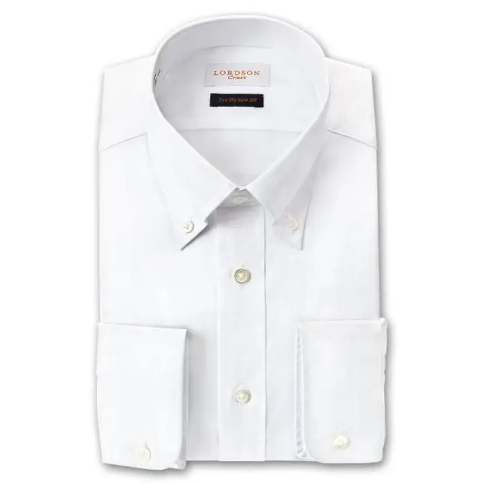 Crest 長袖 ワイシャツ メンズ 形態安定加工 スリムフィット ボタンダウンカラー ホワイト ヘリンボーンストライプ |綿100％ 