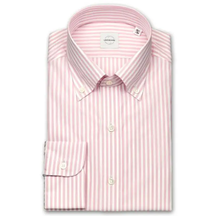 UNSQUARE 長袖 ワイシャツ メンズ 春夏秋 標準体 ピンク ロンドンストライプ ボタンダウンシャツ|綿100％ ピンク 