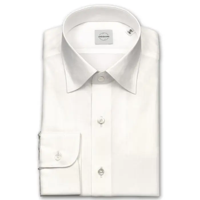 UNSQUARE 長袖 ワイシャツ メンズ 春夏秋 標準体 梨地ワイドカラーシャツ|綿100％ ホワイト 