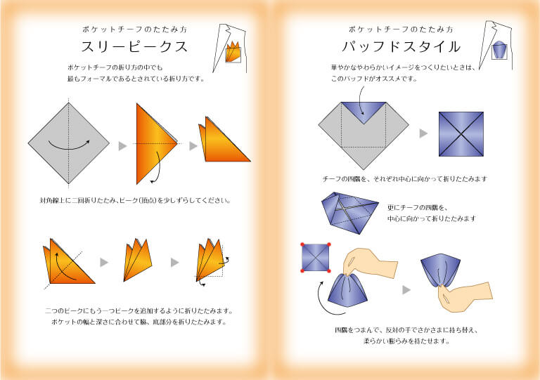 カタログ：ネクタイの結び方・ポケットチーフのたたみ方