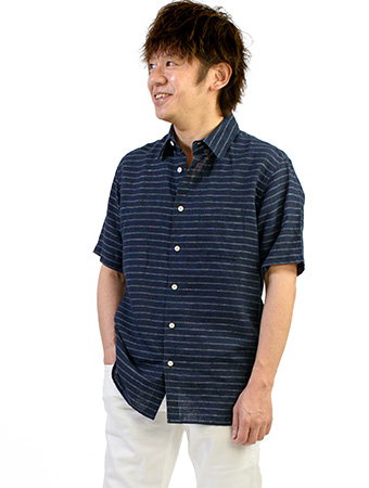 麻/COOLMAXボーダー　半袖CA