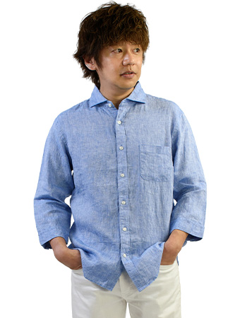 リネン100%無地カッタウェイ　七分袖